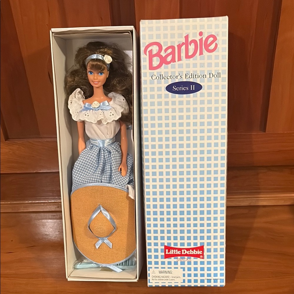 Little Debbie Barbie Doll in Blue Gingham Dress with Tan Straw Hat